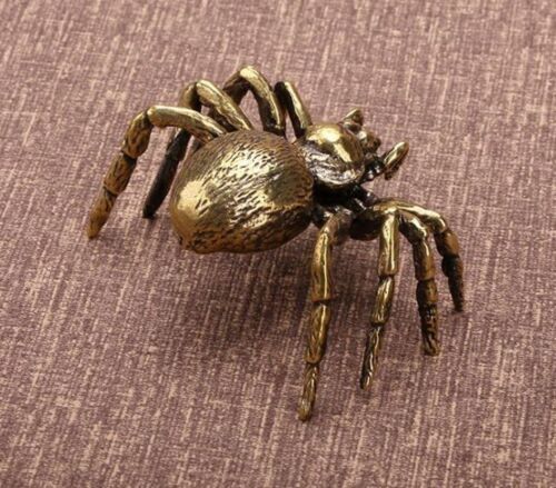2Pcs Small Brass Spider Animal Statue Mini Sculpture Tabletop Home Decor Gift US