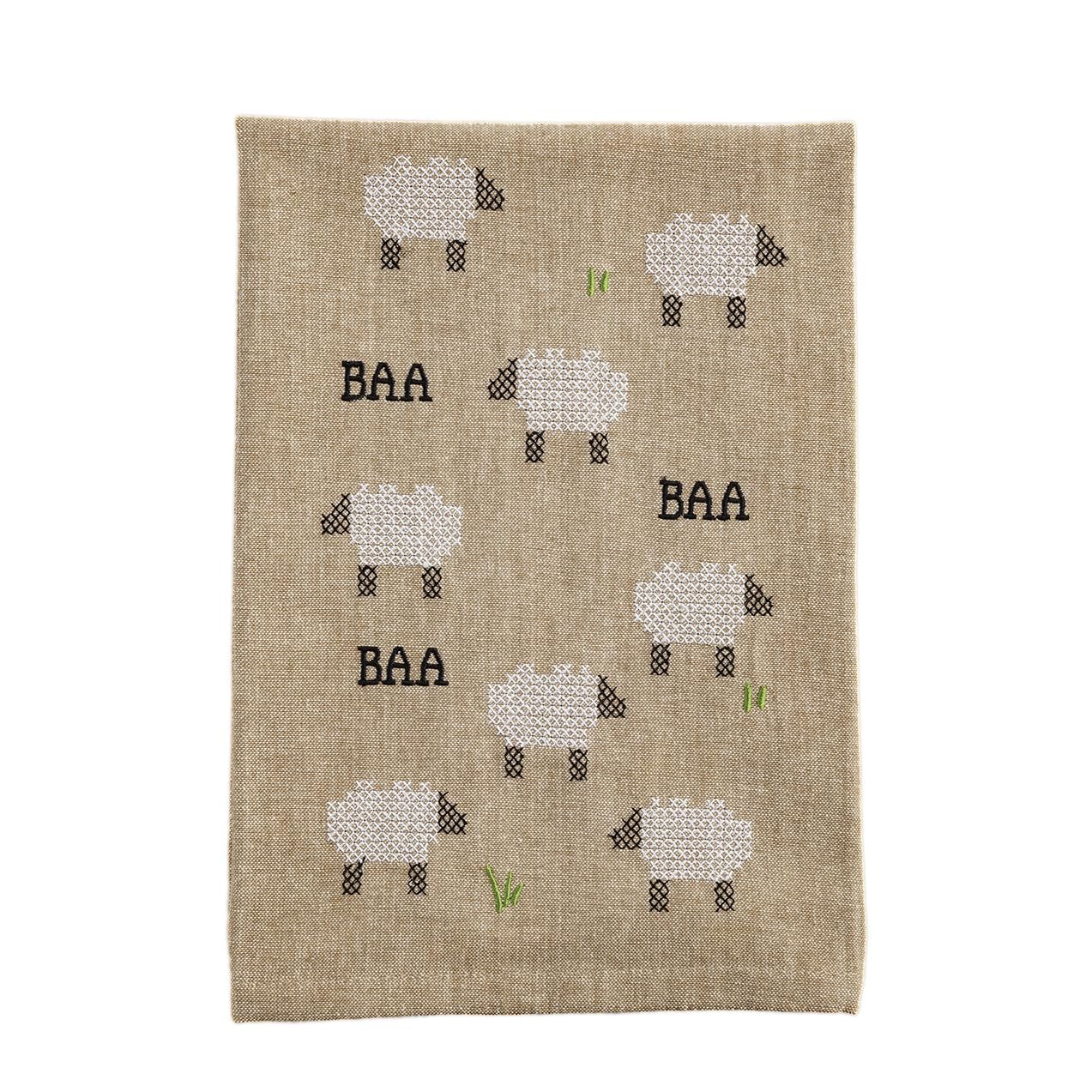 Mud Pie Beige Cotton Sheep Needlepoint Towel