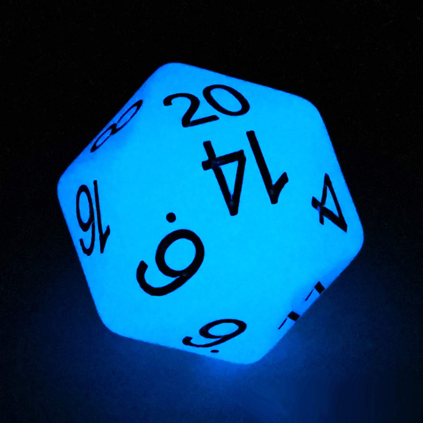 Bescon Jumbo Glowing D20 38mm 20-Sided Dice Blue Glow in Dark 1.5 Inch