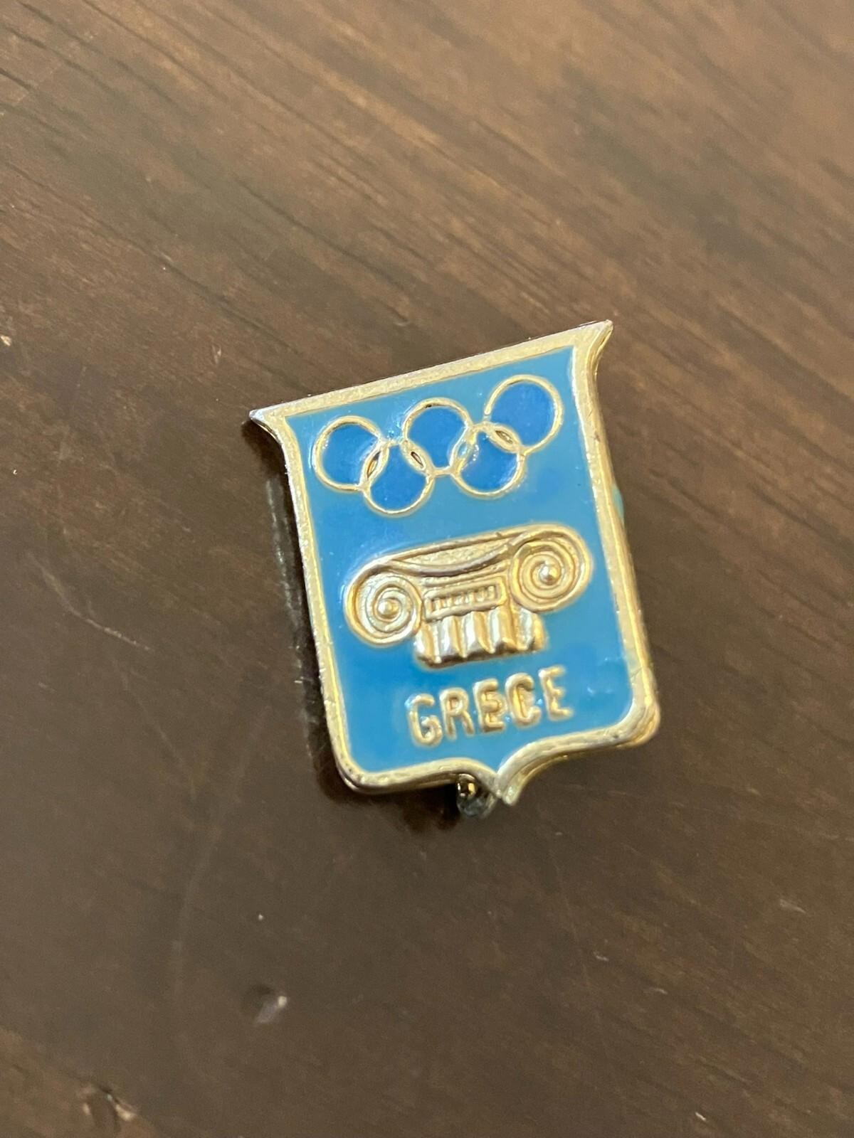 Vintage Greece Olympic Enamel Pin Badge – Collectible Sports Memorabilia
