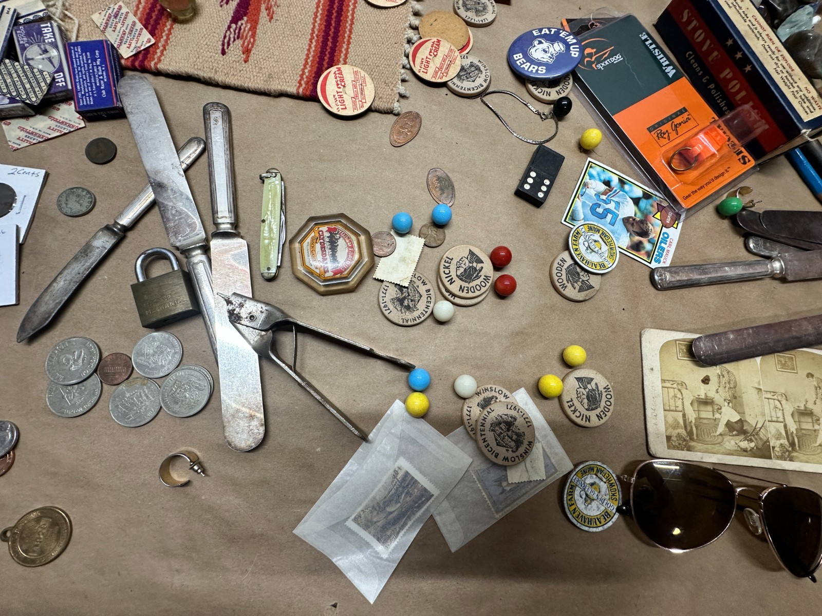 Junk Drawer Lot #5 – Random Antique Vintage Smalls – Coins Cards Jewelry Money