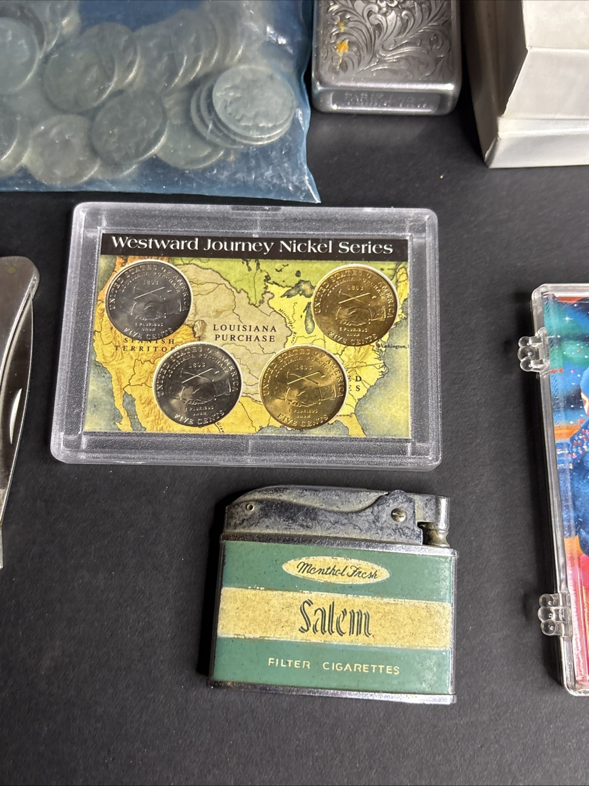 Junk Drawer Lot 1920s Buffalo Nickels, Lighters, Jewelry & More