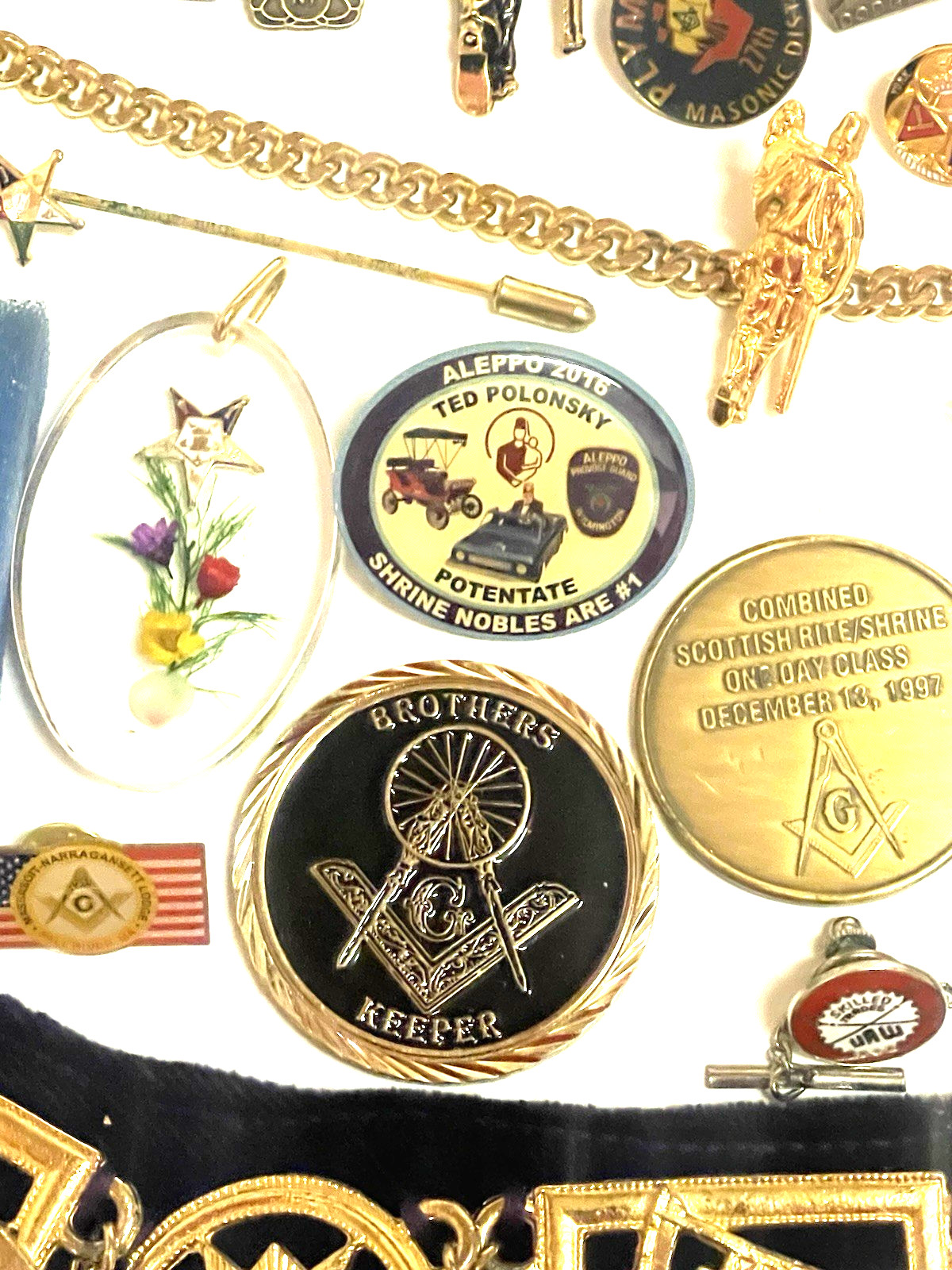 Vintage Junk Drawer Masonic Lot Silver Gold Jewelry Token Coin Medal Collar Old