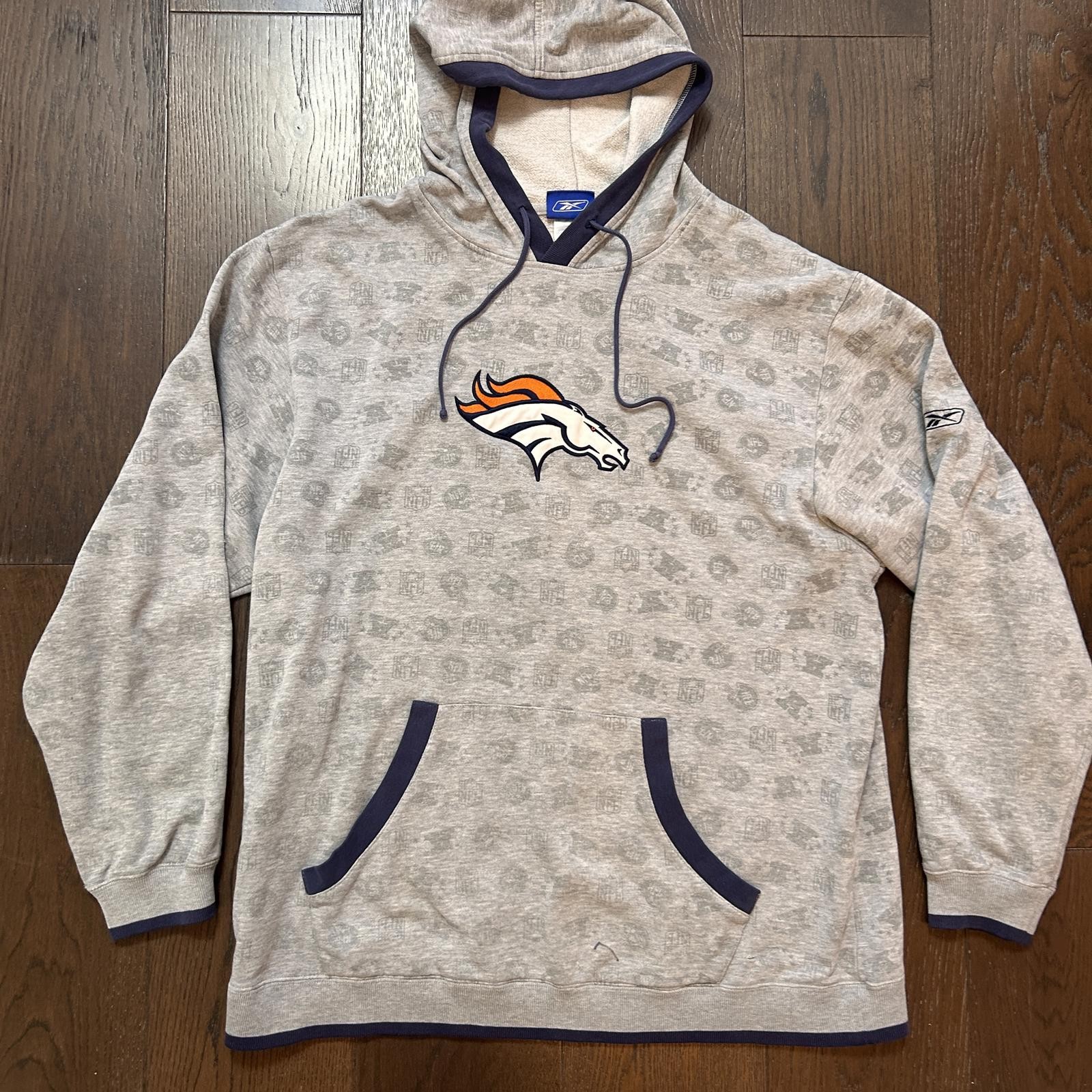 Reebok Denver Broncos Gray Hoodie Sweatshirt Men’s Size XL