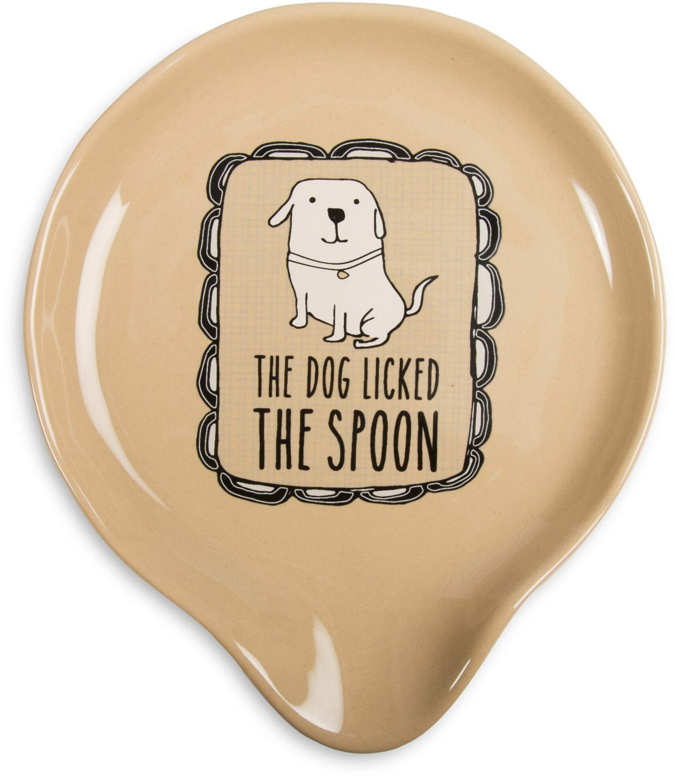 Pavilion “The Dog Licked The Spoon” Tan Ceramic Spoon Rest – Small, Beige