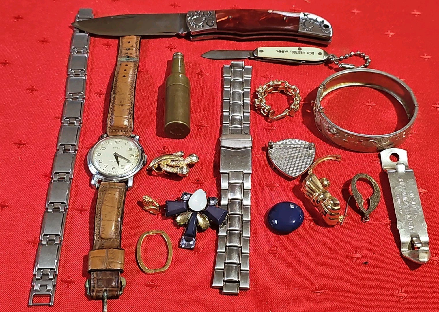 Vintage Junk Drawer Lot Pocket Knives TIMEX USA Watch Men’s Bracelet More #16