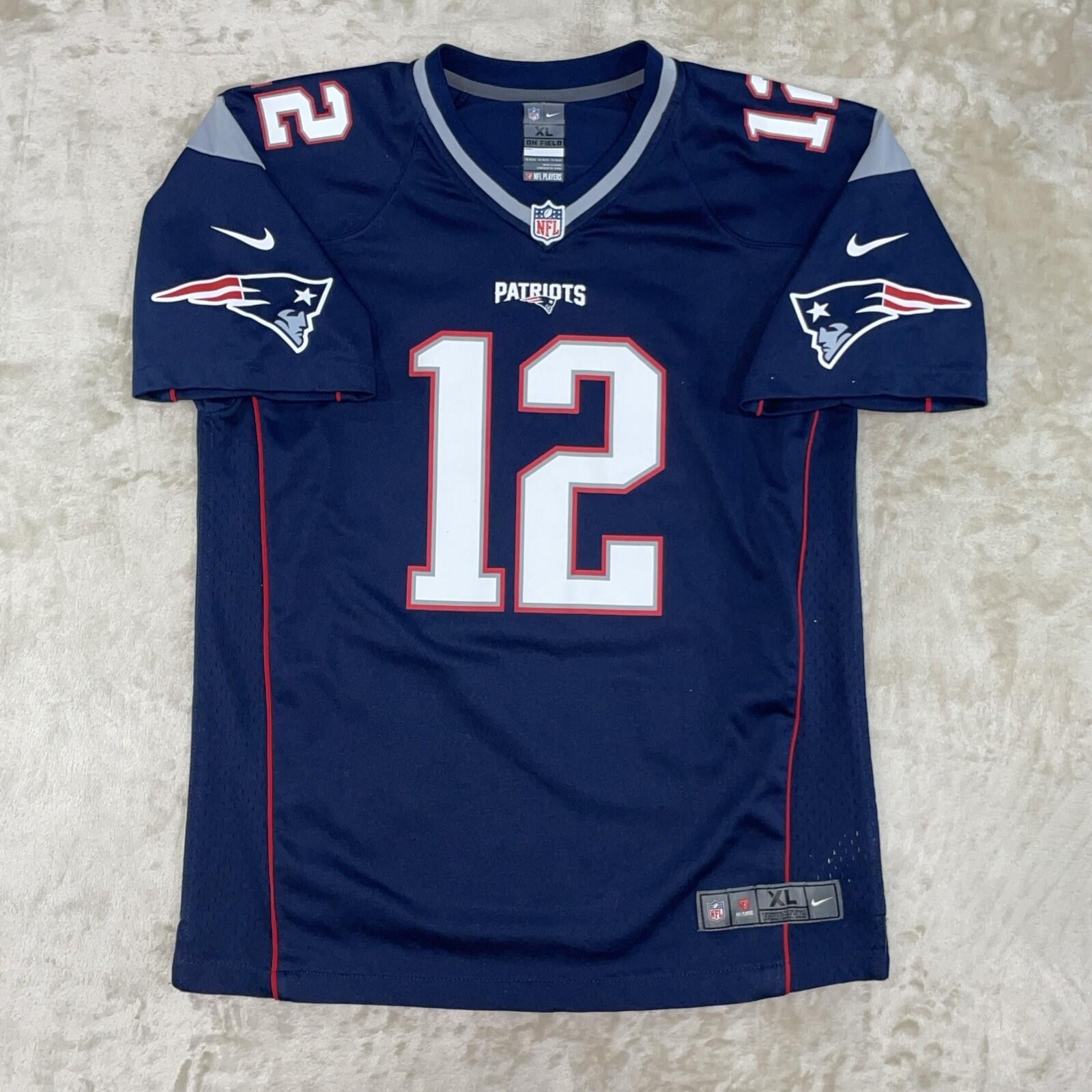 Reebok NFL New England Patriots Jersey Youth XL Blue Tom Brady #12 Excellent