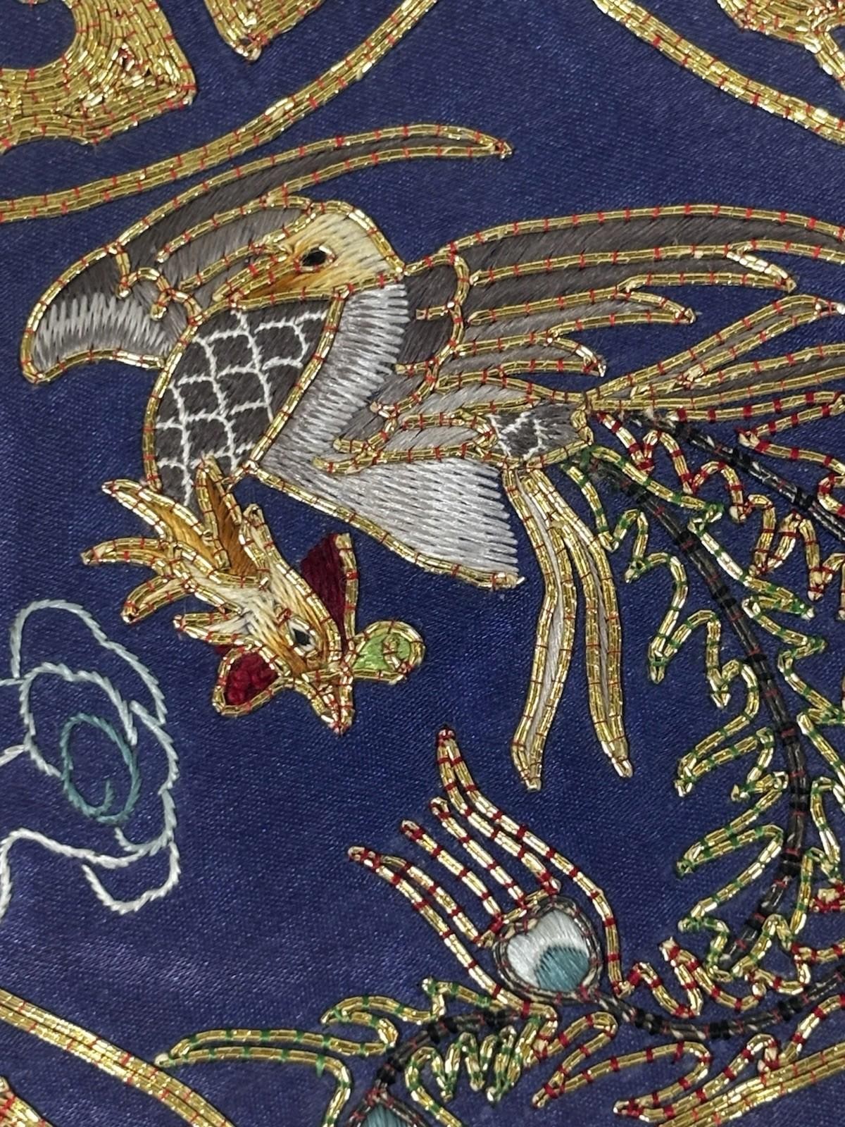 Golden Cloud Hand Embroidered Phoenix Patch Silk Rayon Applique China