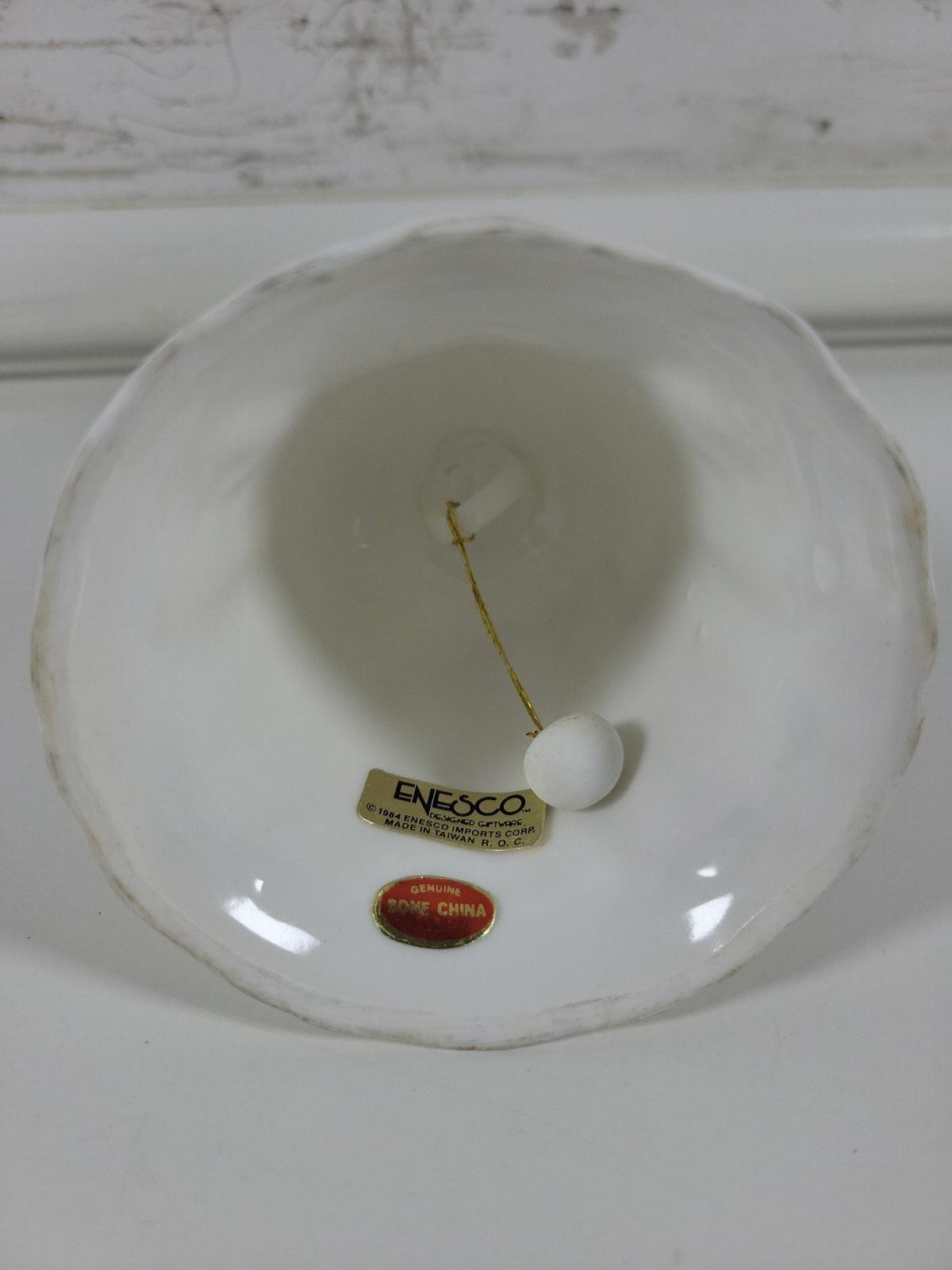 Vintage Enesco Christmas Bell Bone China Winter Skating Romance Scene