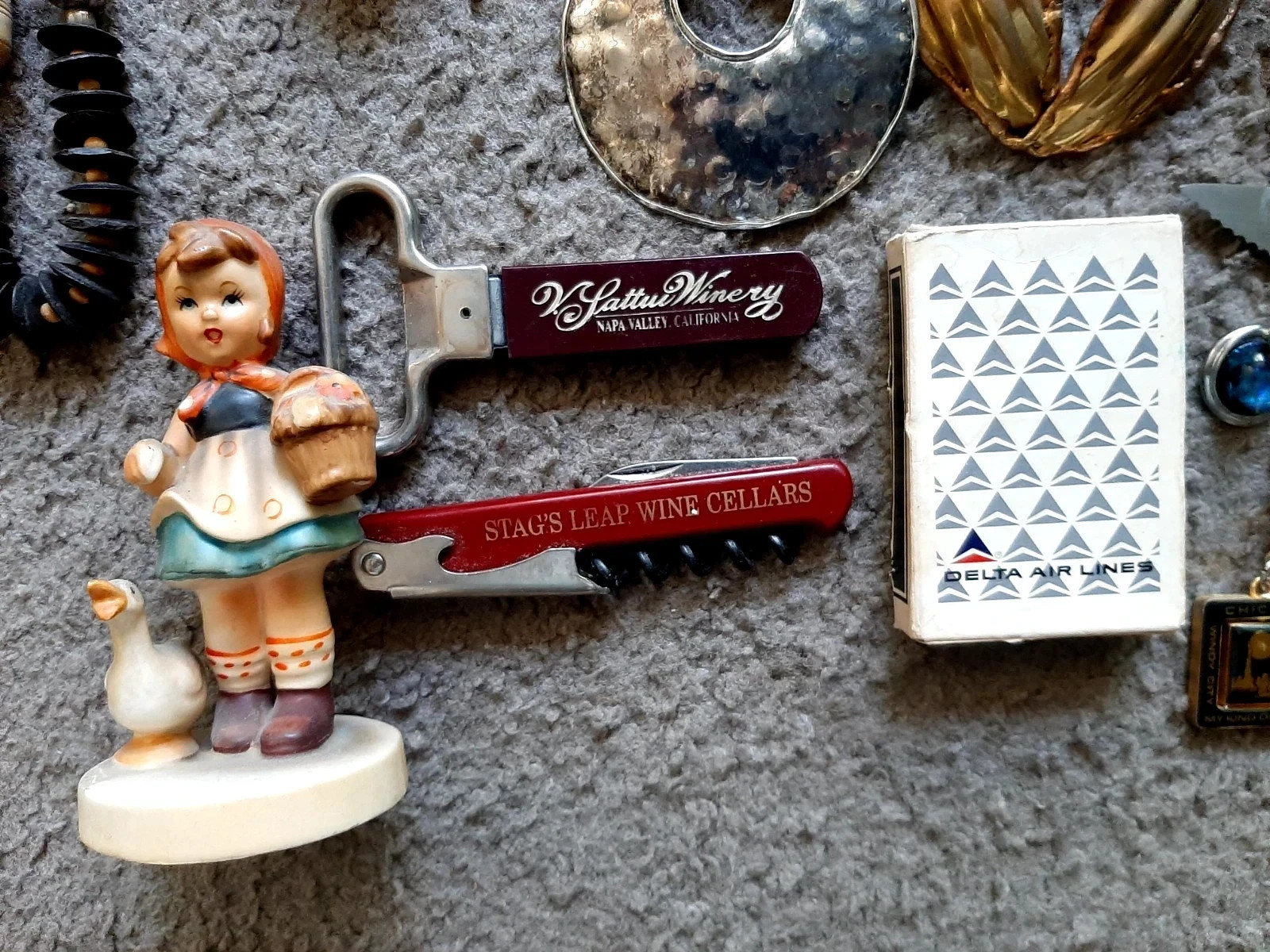 Vintage Junk Drawer Lot. – Stamps . Coins, Tokens. Postcards, Jewelry.