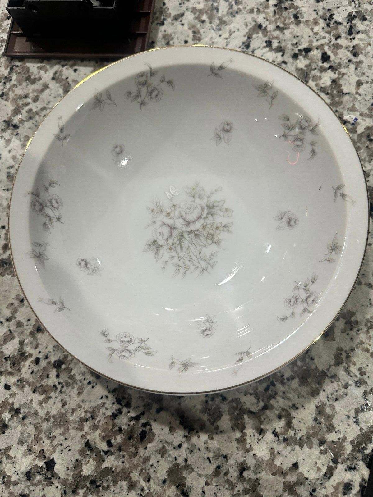 Vintage Meito China Pink Flower Jackson International Brocade 9” Serving Bowl