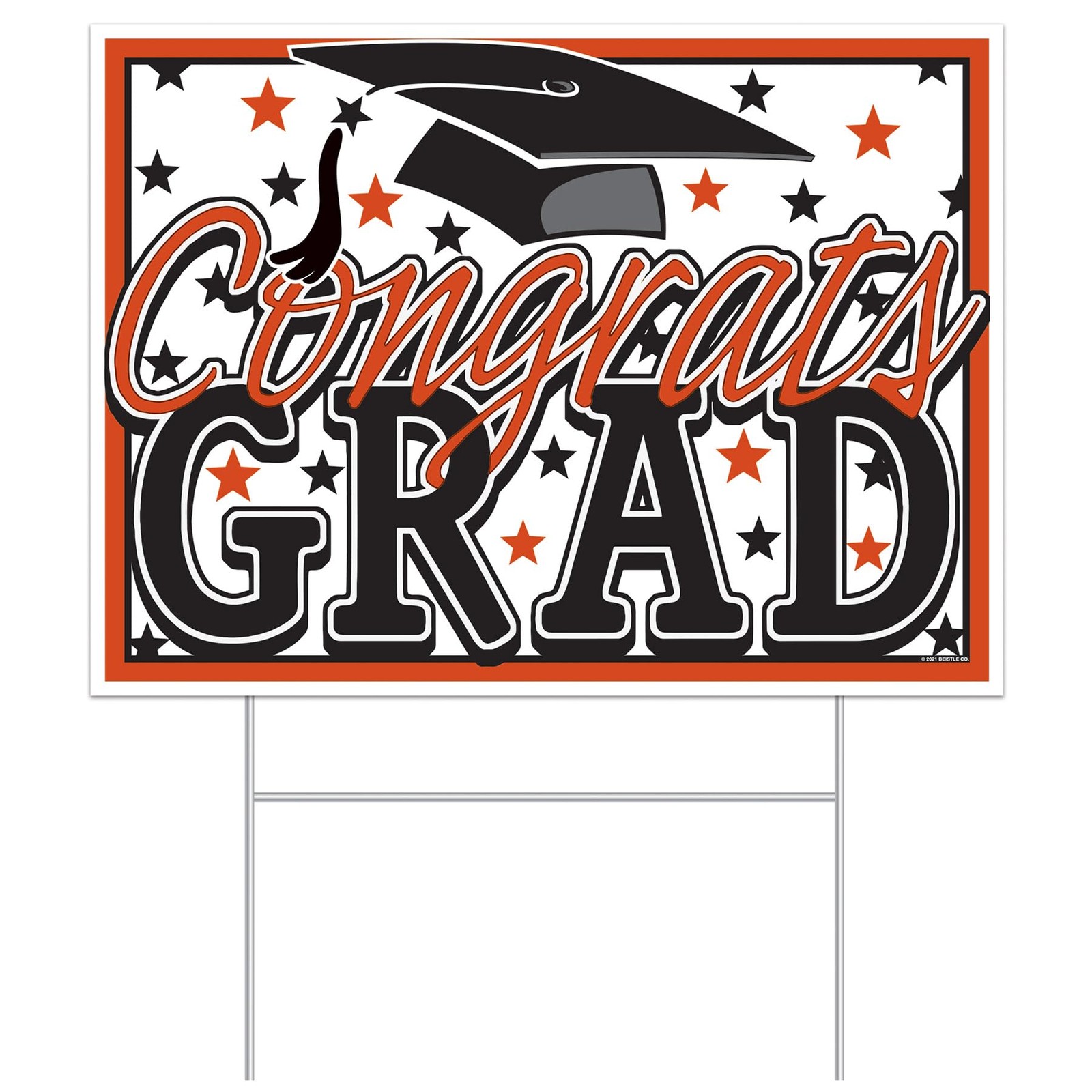 Beistle Congrats Grad Yard Sign Orange 11.5×15.5 Lawn Decoration H Stake