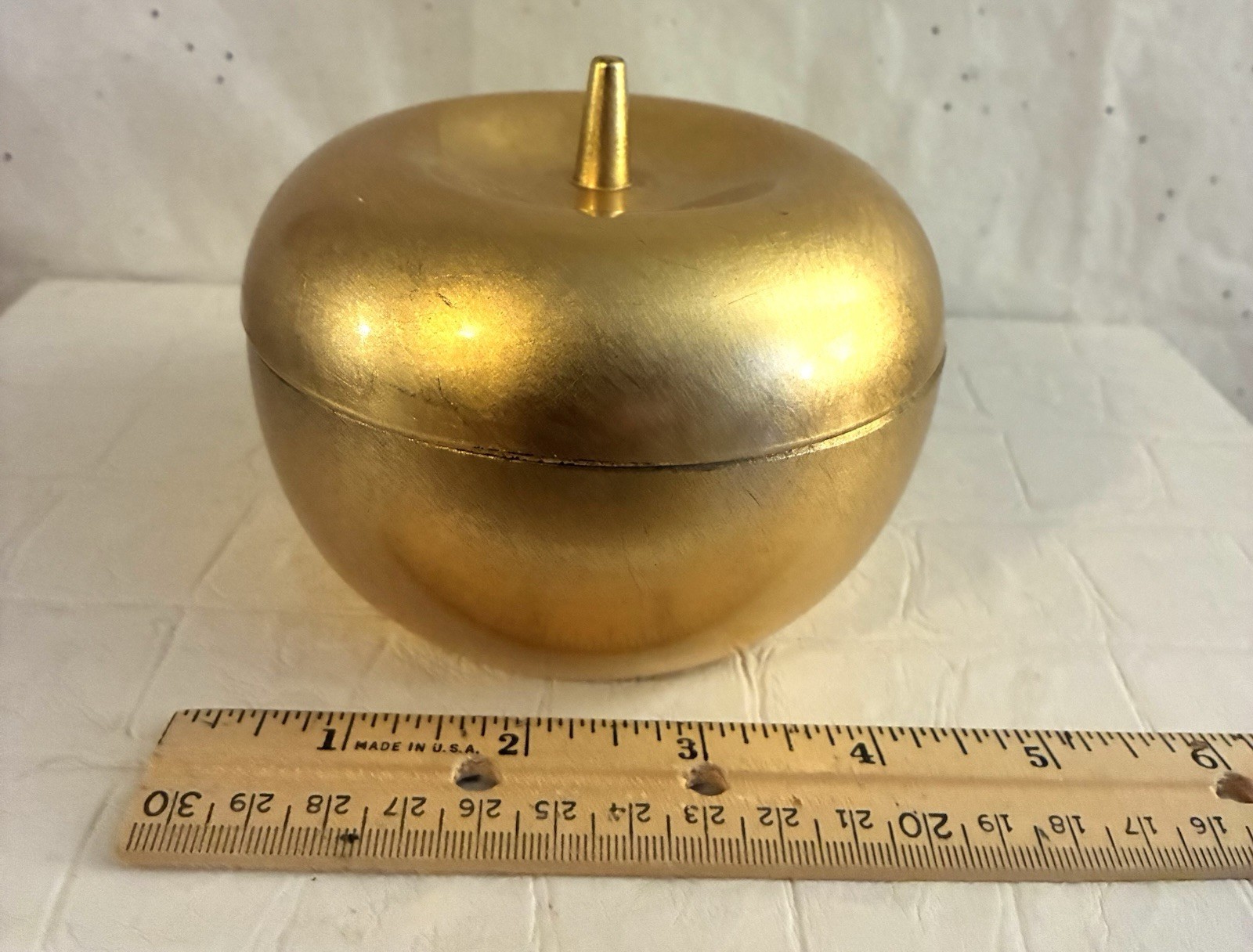 Vtg Gold Lacquer Apple Box Embroidered Dresser Scarf Charms Junk Drawer Art Lot