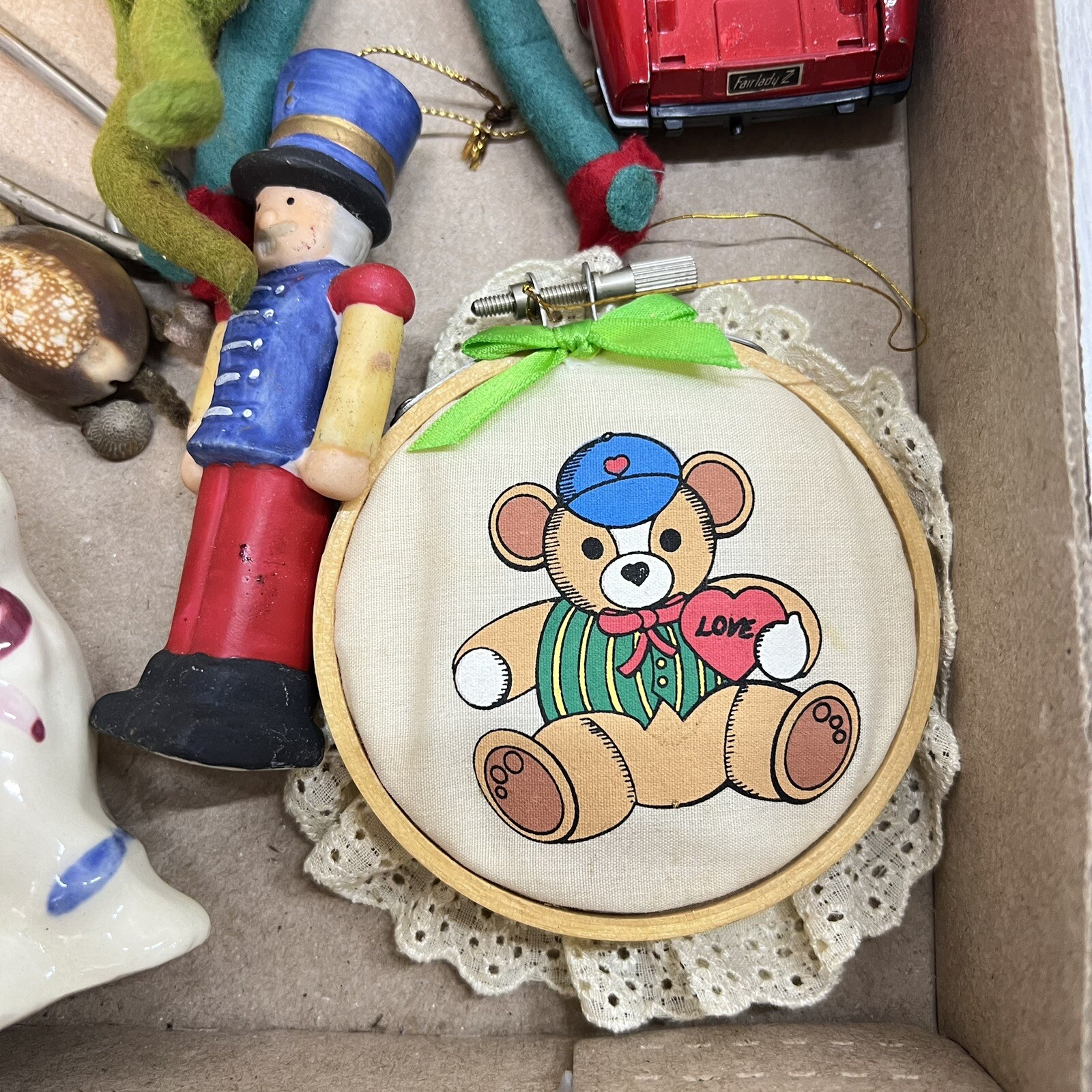Junk Drawer Lot Christmas Ornaments Kitty Ducks Car Cat Figurine Luggage Tag