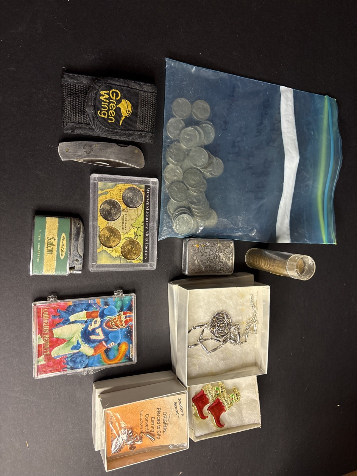 Junk Drawer Lot 1920s Buffalo Nickels, Lighters, Jewelry & More