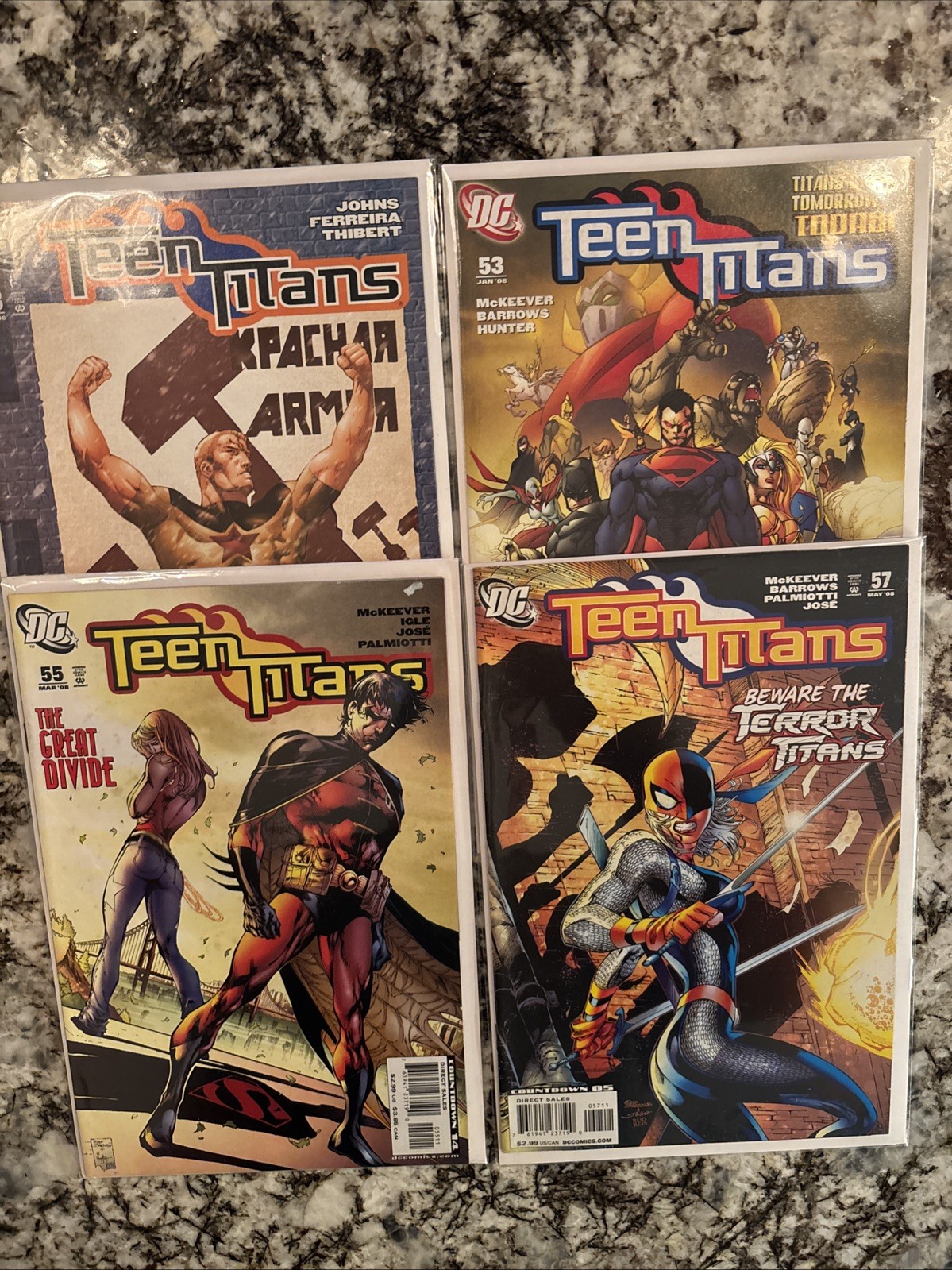 Lot Of 4 Teen Titans #38 #53 #55 #57 DC Comics Great Divide, Terror Titans