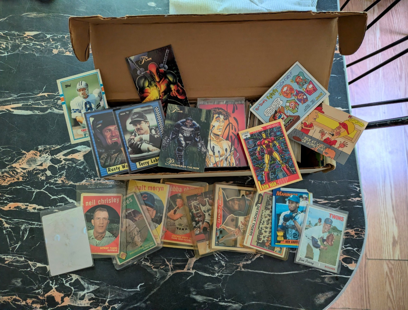 Mixed Trading Card Lot in Box – Sports, Marvel & Comic Cards DC Nascar 80’s 90’s