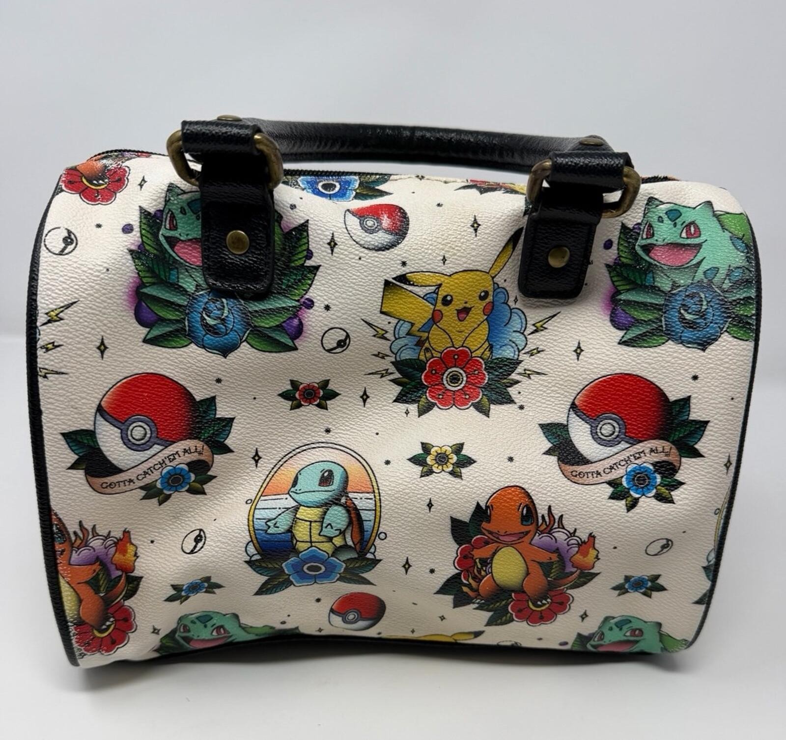 Loungefly Pokemon Tattoo Satchel Barrel Bag Purse Starters Heart Logo htf