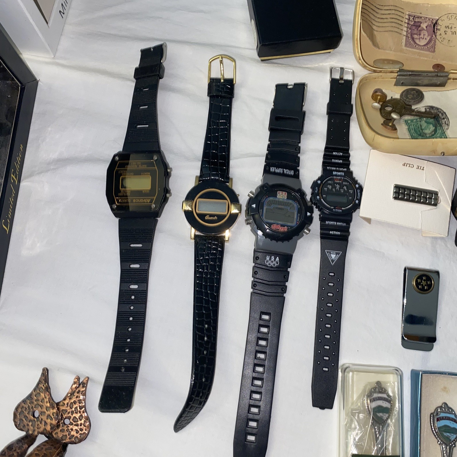 Beautiful Vintage Junk Drawer mixed Lot Watches Medals Pins Jewelry etc!
