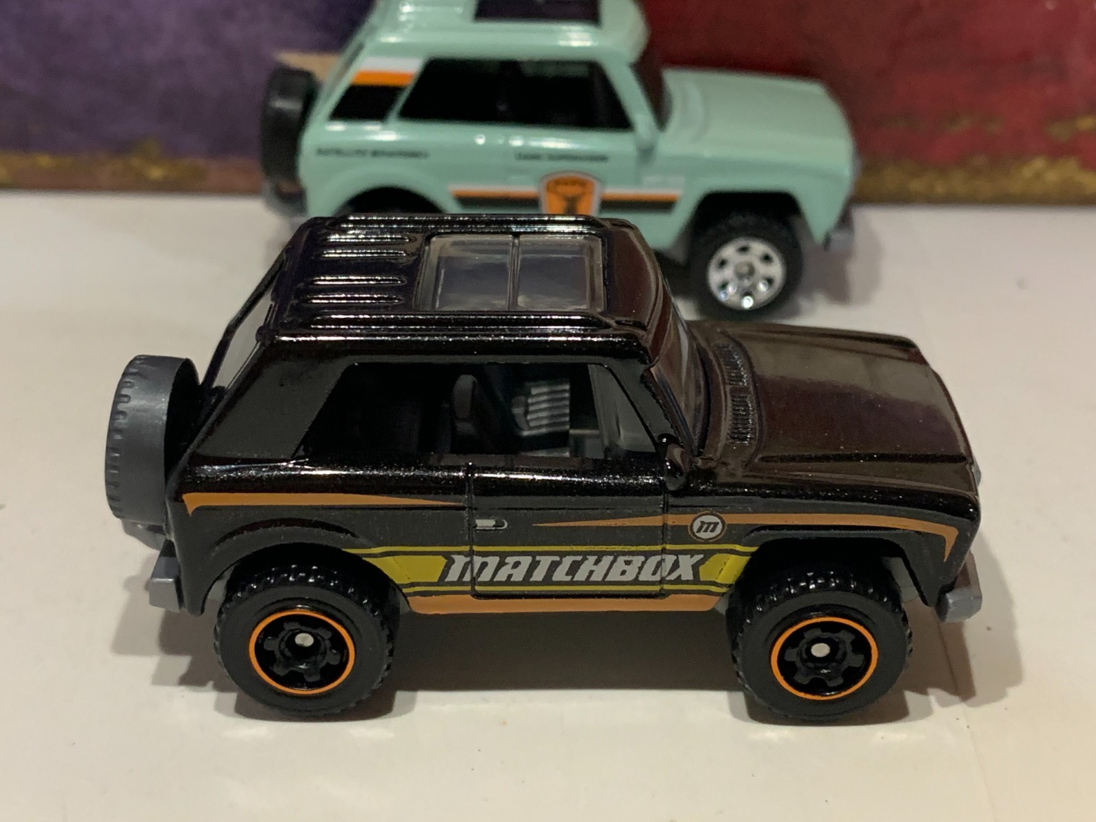 MATCHBOX MBX FIELD CAR X2. BLACK & SEAFOAM GREEN LOOSE NICE