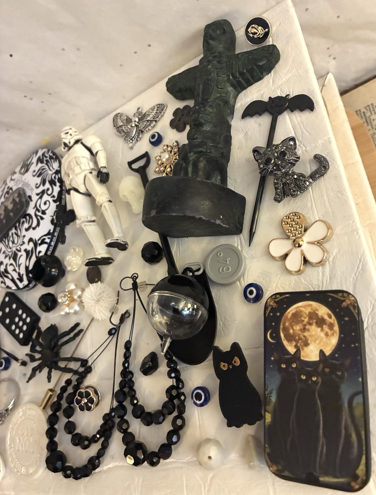 Black White Poison Ring Jewelry Charms Oddities Junk Drawer Goth Art Lot
