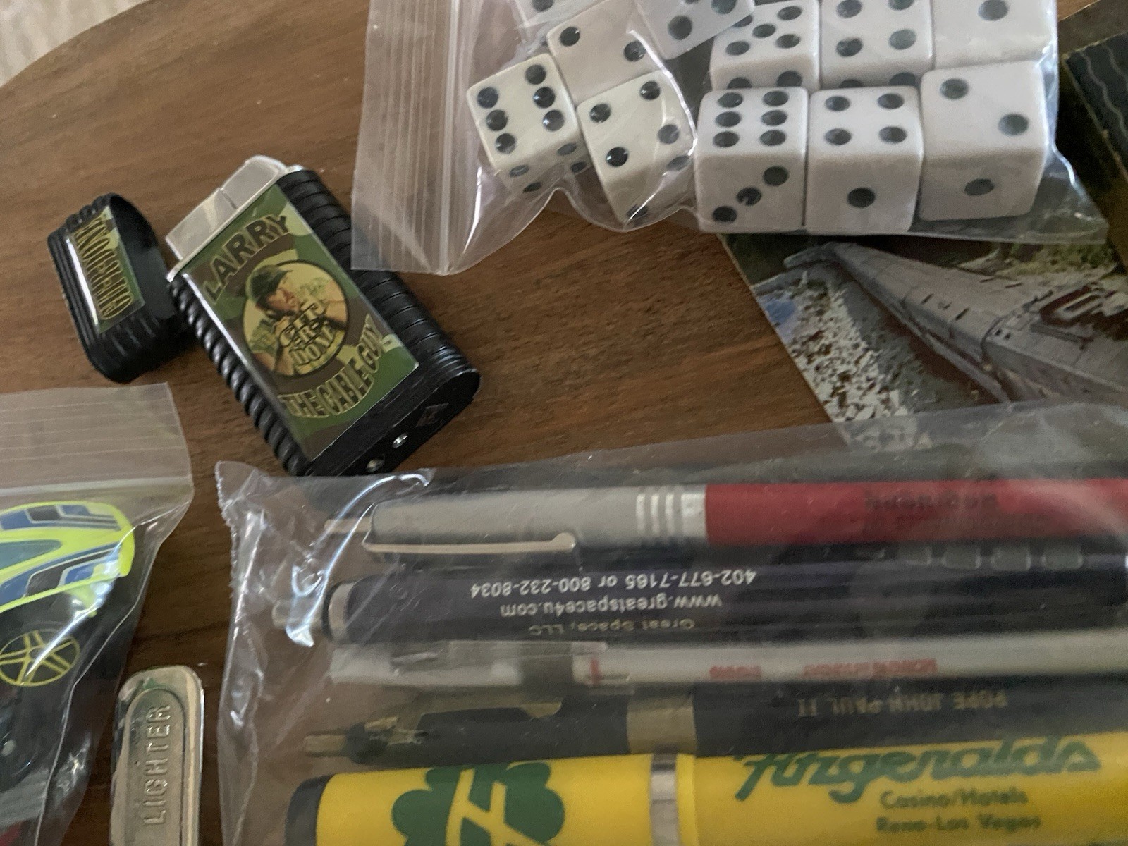 Vintage Estate JUNK DRAWER Lot Advertising Pens Lighters Toys Dice