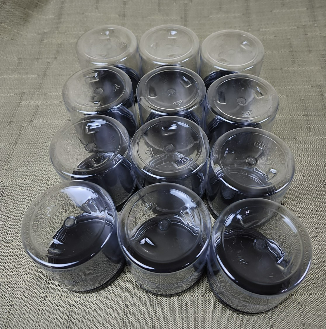Junk Drawer Lot of 12 New Clear Plastic Containers with Black Lids