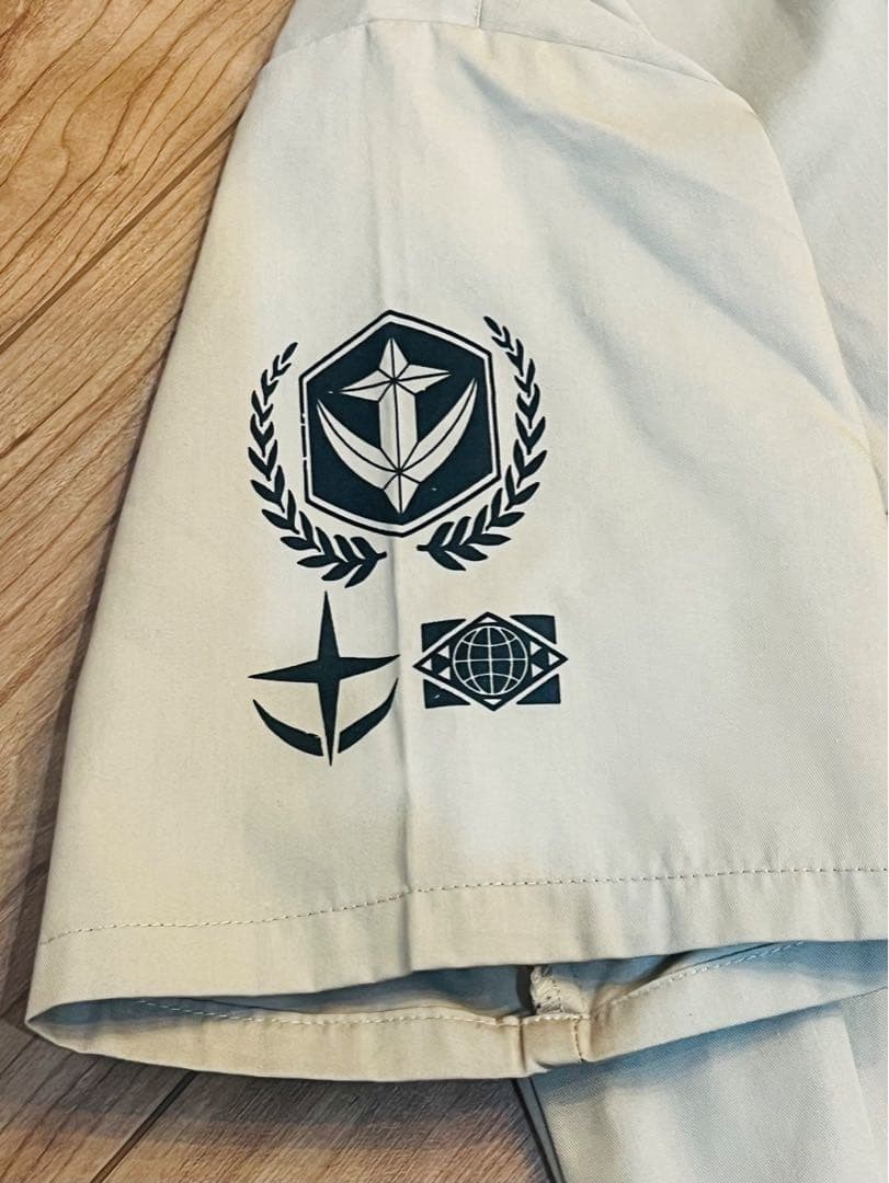 Rare Gundam Earth Federation Forces E.F.S.F. Short Sleeve Work Shirt Beige XL