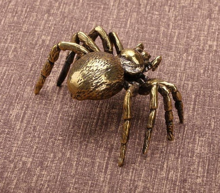 2-pack Brass Spider Animal Statue Mini Sculpture Tabletop Statue Home Decoration