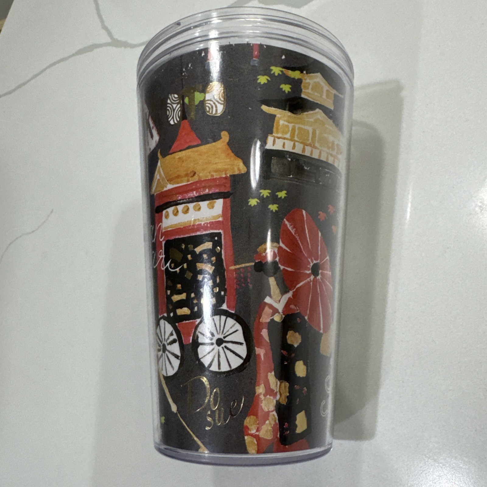 RARE Starbucks KYOTO 12 Oz Plastic Mug Geography Series NO TOP & CRACKED