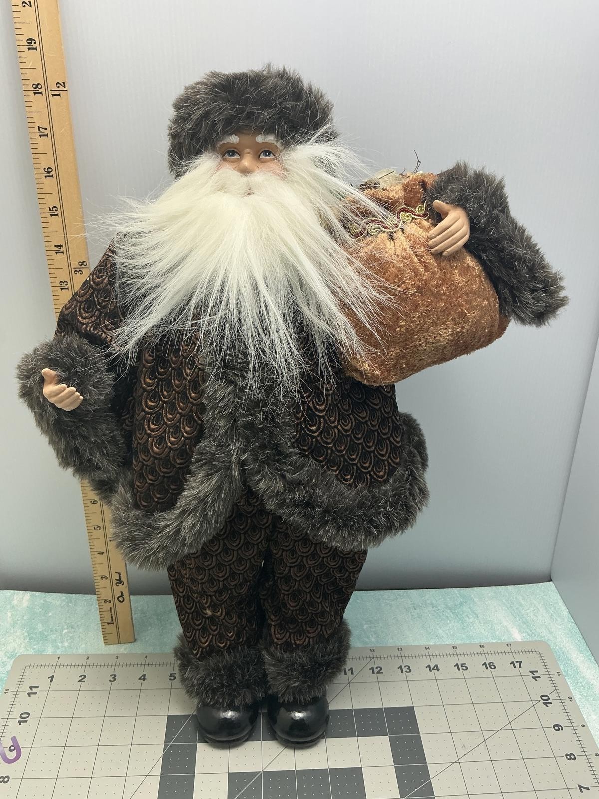 Vintage Santa Claus Figurine with Fur Trim and Sack
