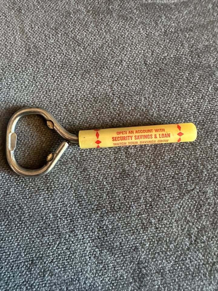 SET OF 2 Vintage Security Savings & Loan Advertising Bottle Opener Yellow Handle