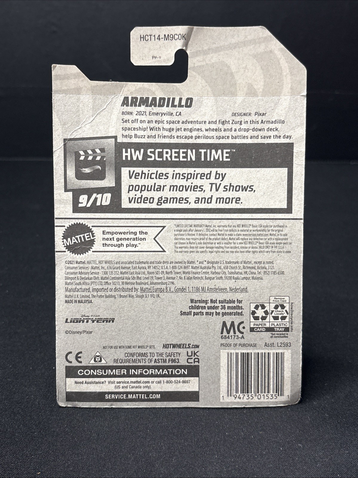 2022 HOT WHEELS LIGHTYEAR ARMADILLO HW SCREEN TIME #9/10 DIECAST 1:64 SCALE