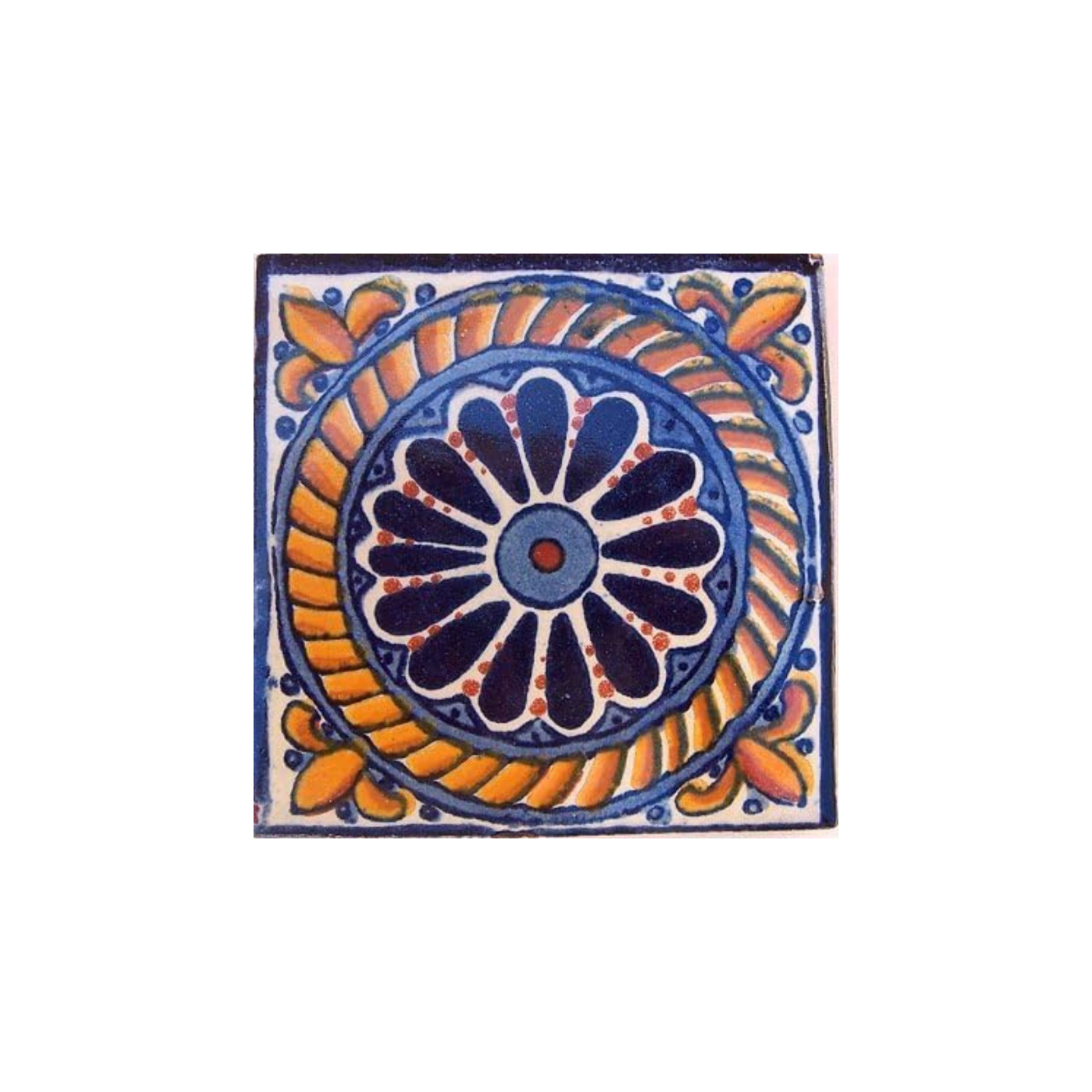 Fine Crafts & Imports 4 pcs Lazo Talavera Mexican Tile White 6×6 6 Inch small