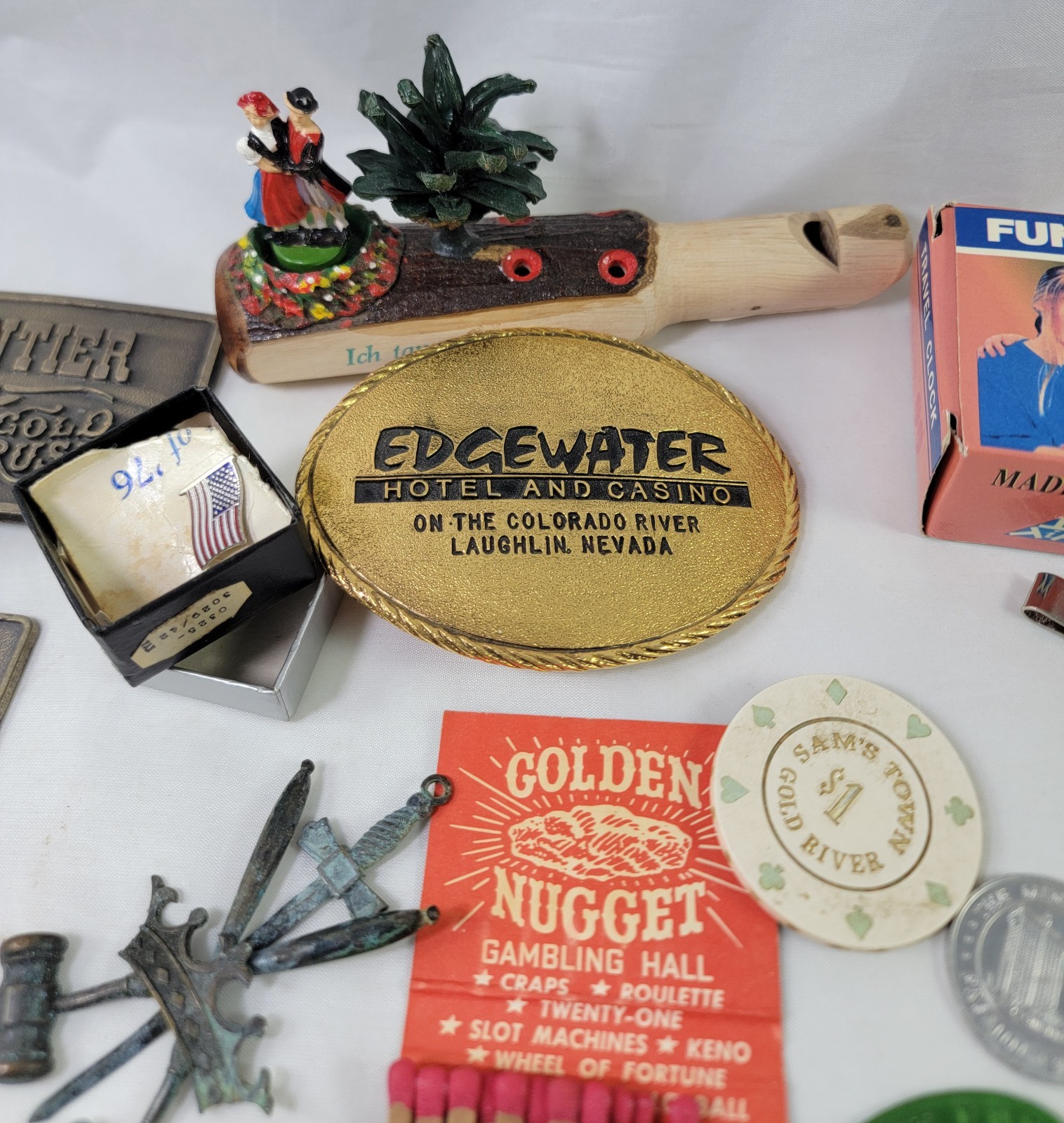Men’s Estate Junk Drawer Lot Vintage Casino Coin Collectibles Watch Buckles Pins