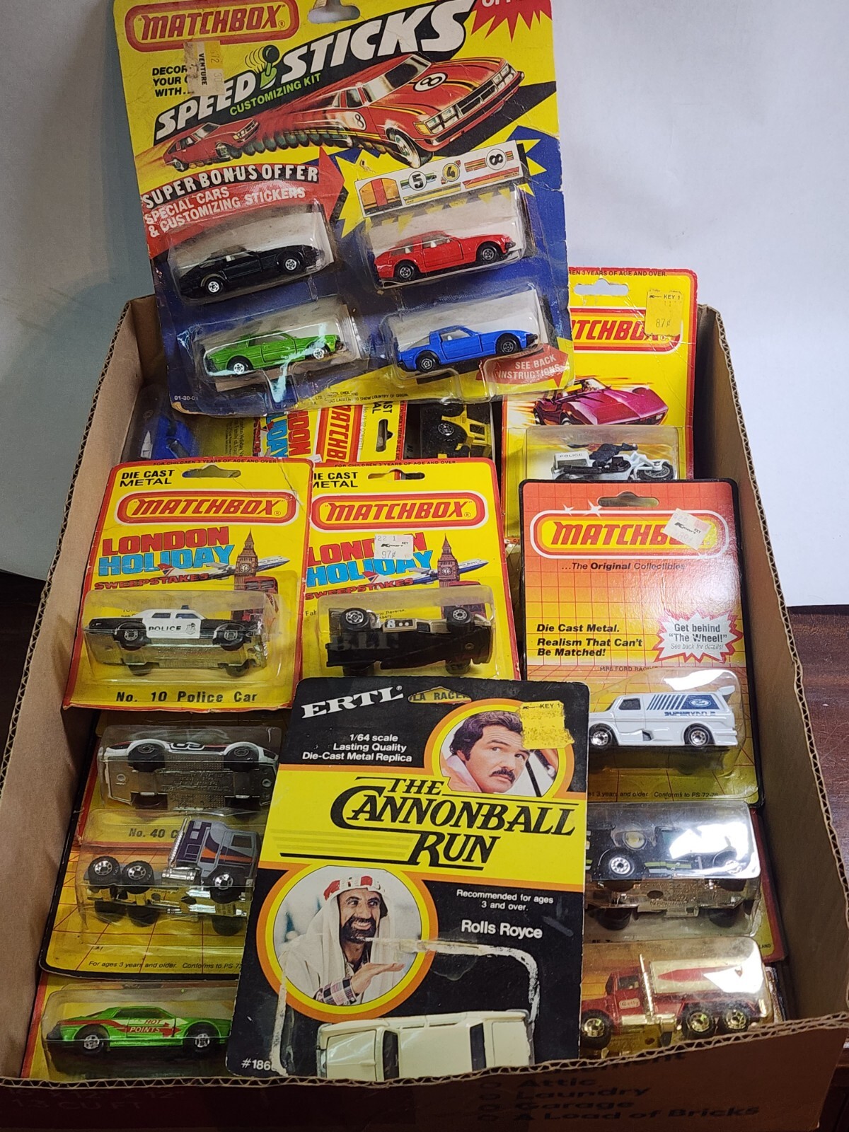 20 NOS Vintage Matchbox Diecast Toy Car & Trucks, Speed Sticks, London Holiday
