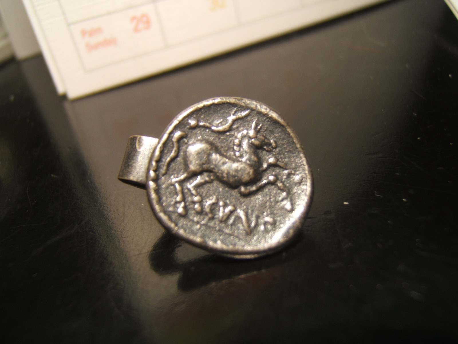 GREEK – ROMAN COIN “HORSE -GOD” Tie Clasp 16 mm wide Beautiful Item