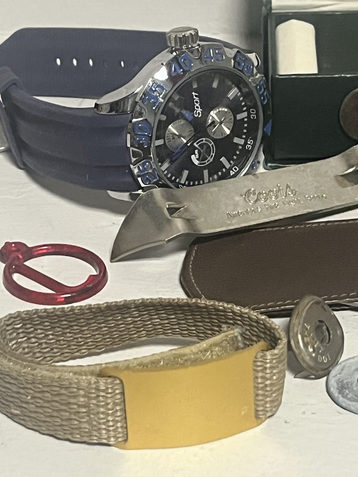 Junk Lot Random Items- 2 Car Hood Ornaments Buick , Razor, Sports Watch, Dice