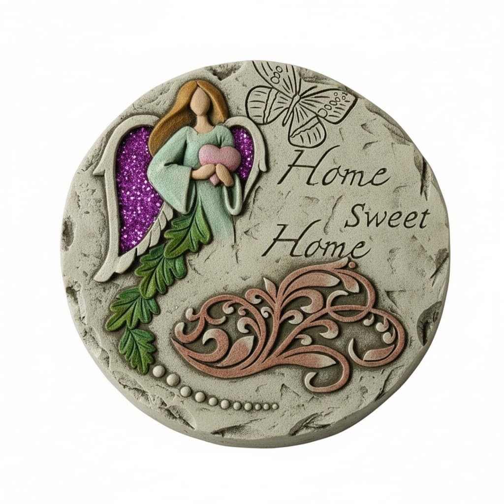 Comfy Hour 10″ Angel Farmhouse Stepping Stone, Home Sweet Home Garden Decor