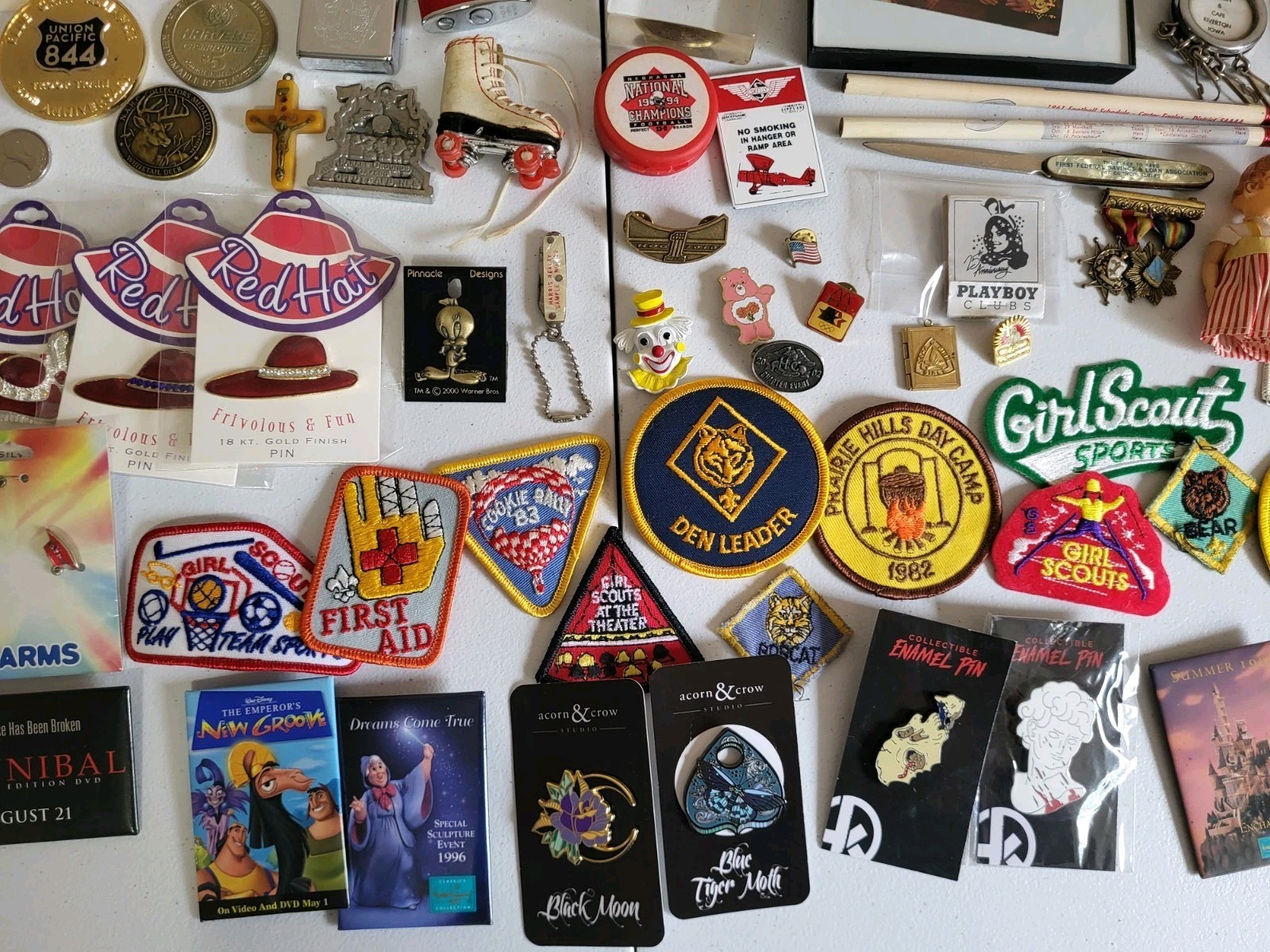Vintage Mixed Junk Drawer Lot Estate Sale Find Pins Patches Jewelry Disney