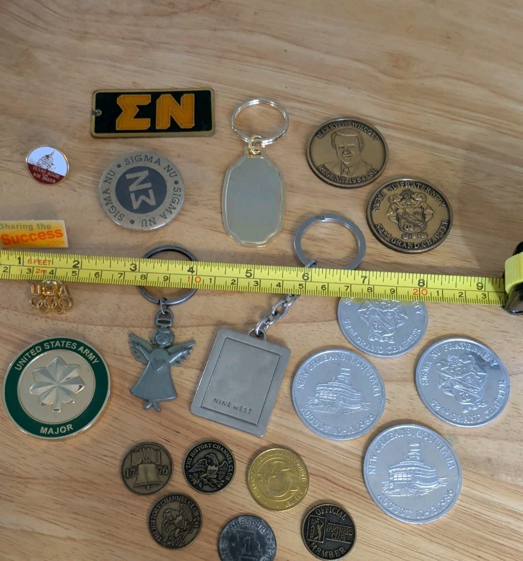 VTG To Now Mix Lot~Keychains, Hat Pins, College Fraternity, Military, Medallions