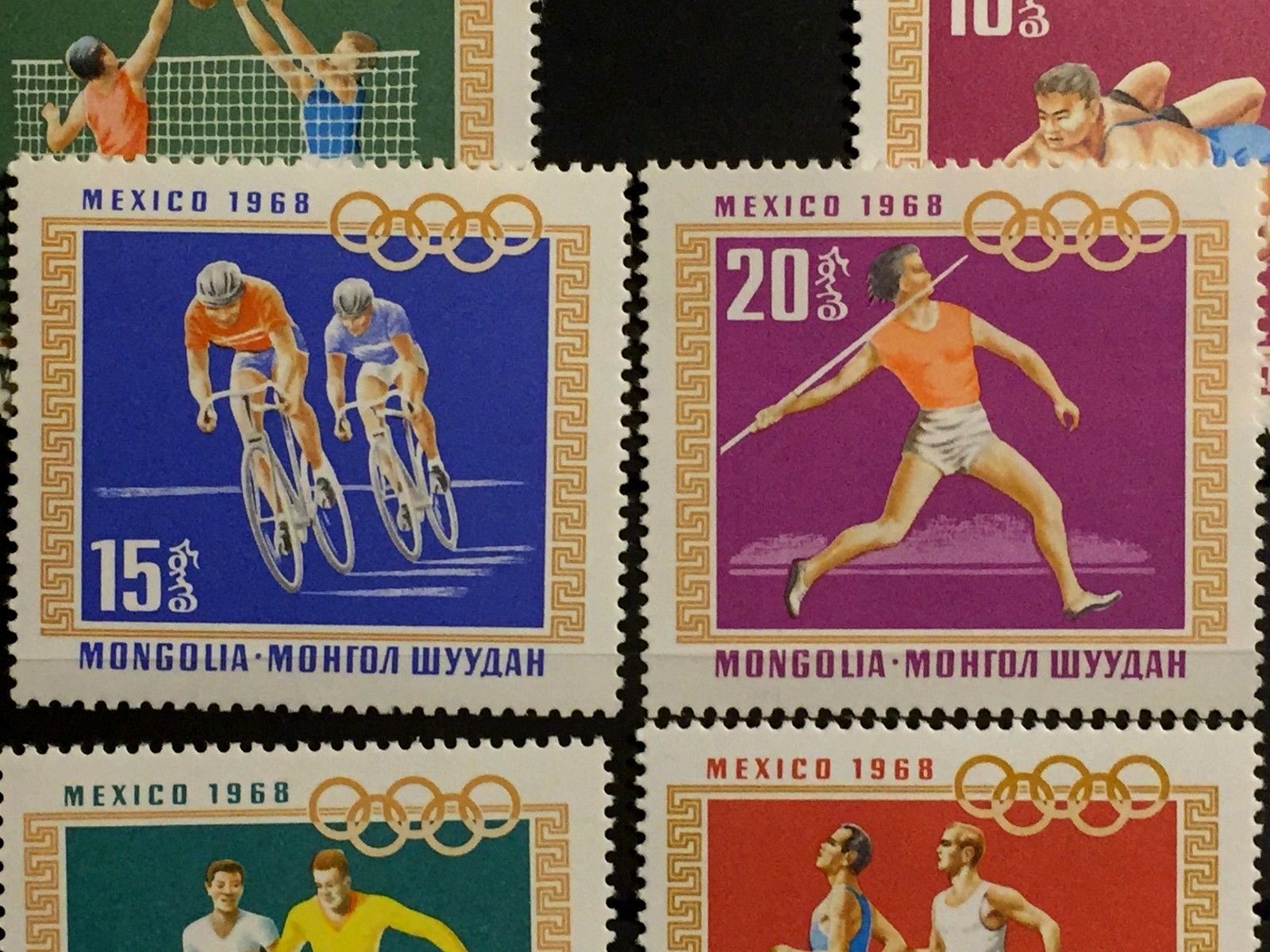 Vintage1968 ORIGINAL 2 Blocks & 8 Post Stamps Mongolia XIX Olympic Games Mexico