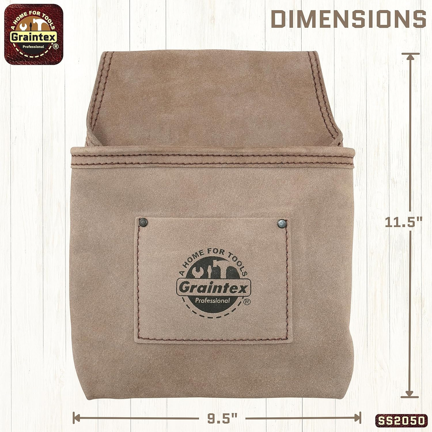 SS2050 One Pocket Nail & Tool Pouch Beige Color Suede Leather for Constructors,