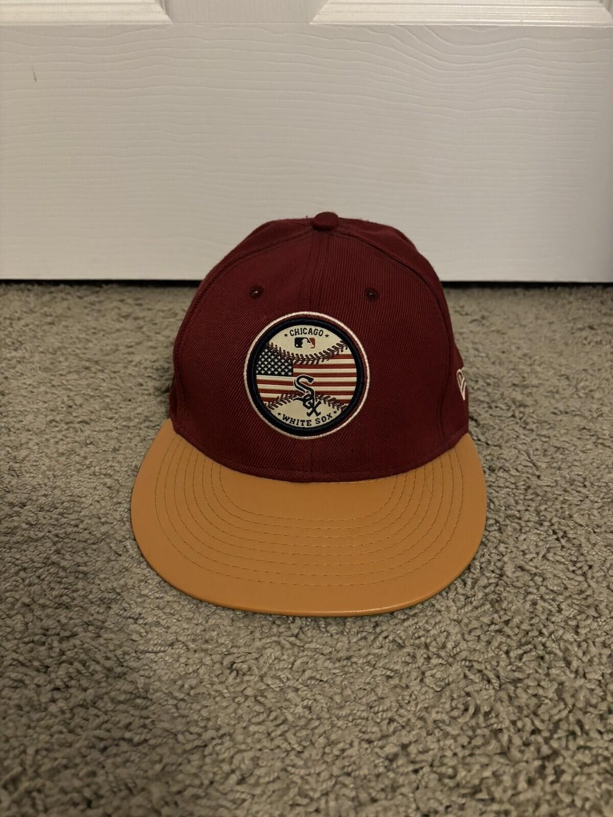 Chicago White Sox New Era 59FIFTY Maroon Leather Bill USA Hat Cap SnapBack