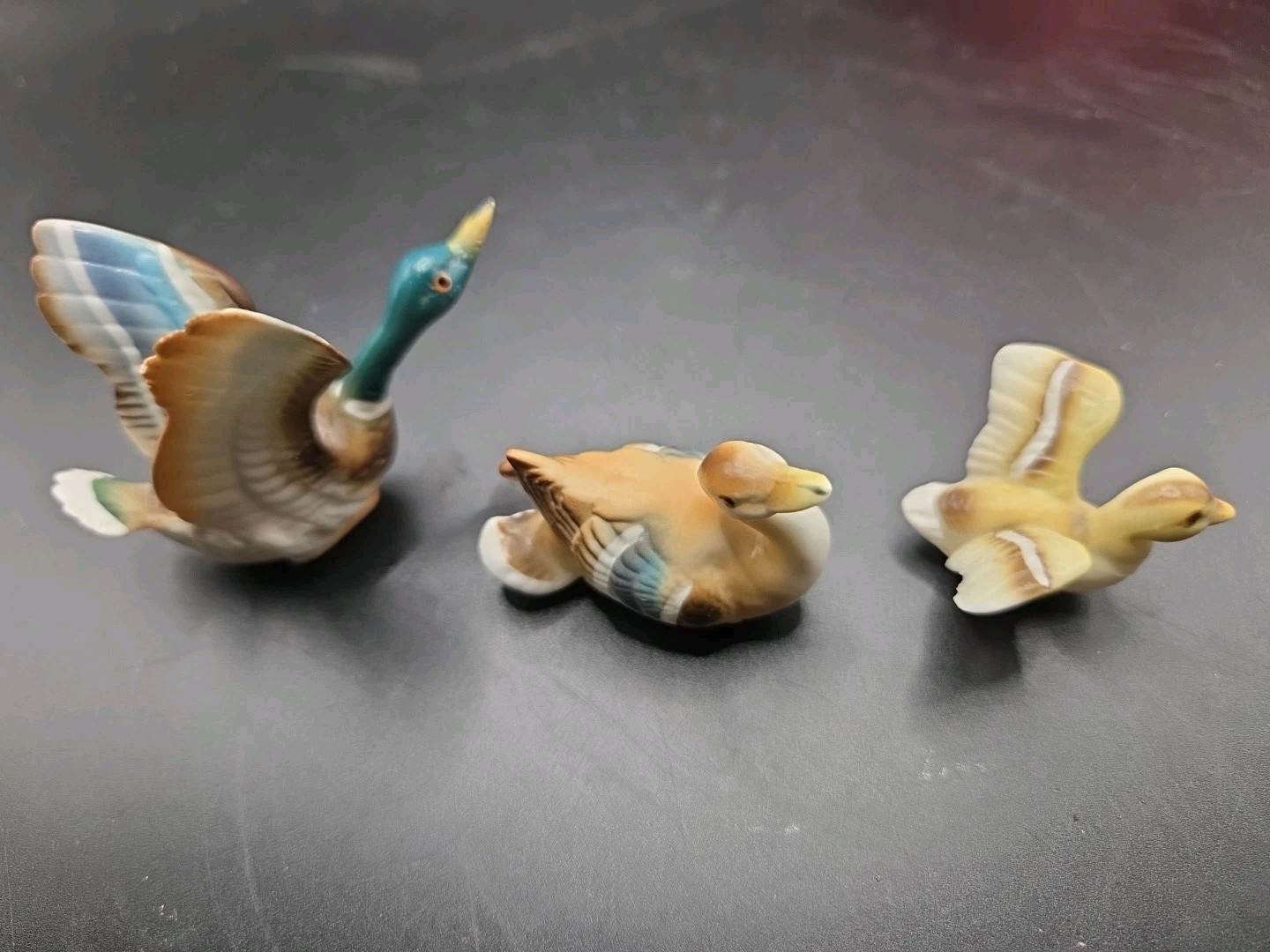 Vintage Mallard Duck Figurines Fine Bone China Miniature MCM