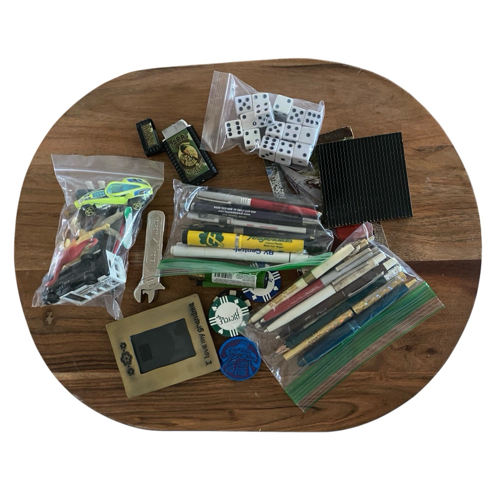 Vintage Estate JUNK DRAWER Lot Advertising Pens Lighters Toys Dice