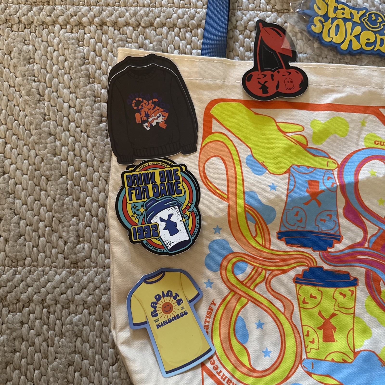 Dutch Bros Limited Edition Tote Bag *BLUE* Handles-With Stickers and keychain!