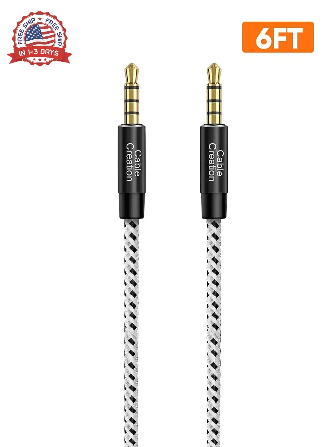 CableCreation 3.5mm TRRS Audio Cable 6FT, 4-Pole Aux Cord Male to Male Braided 1