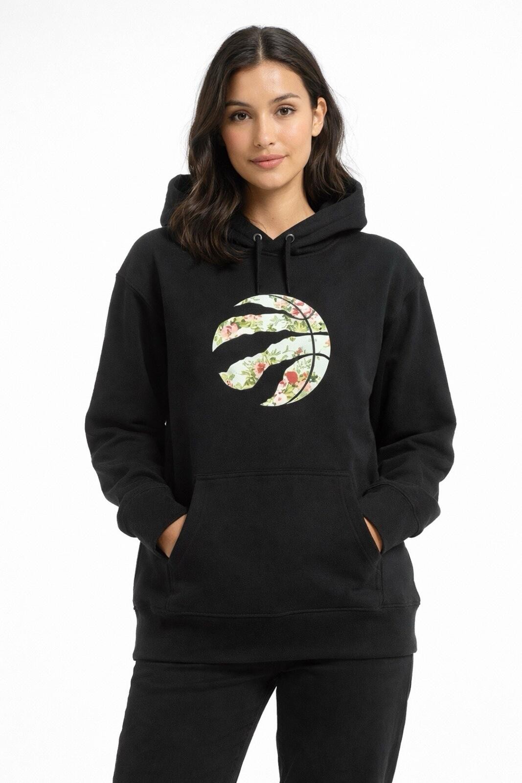 Toronto Raptors Floral Logo Hoodie Black Women’s NBA Size Medium