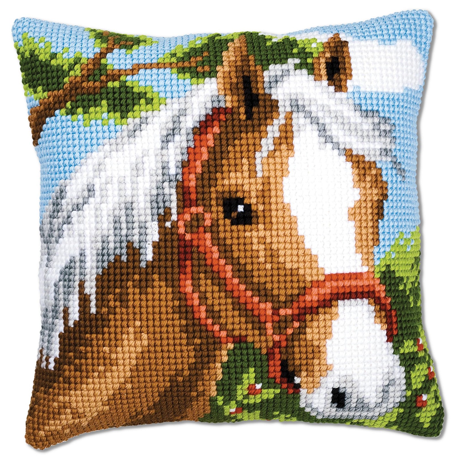 Vervaco Horse Cross Stitch Pillow Embroidery Kit 15.75×15.75″ Cotton Thread
